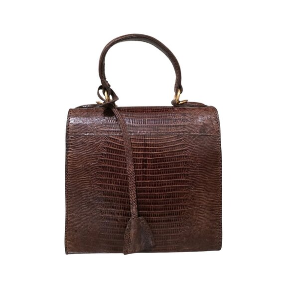 Mini Brown Leather Handbag Hermes Birkin Style with Lock & Key 6.75"x 6.25"x3.5" - Picture 5 of 7